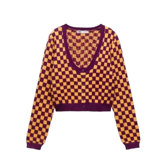 NWT Zara Wool Blend Plaid Knit Cardigan Jacket Size LARGE - Picture 3 of 7